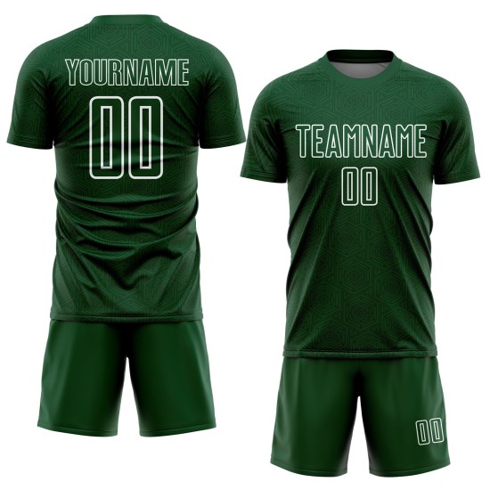 Geometrische weiße Trikots grüne Fußballformen benutzerdefinierte Sublimation Uniform Geometrische weiße Trikots grüne Fußballformen benutzerdefinierte Sublimation Uniform
