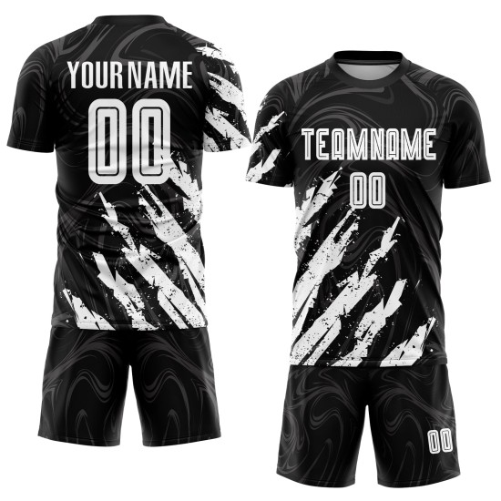 Uniform Weiß Fußball Custom Sublimation Jersey Schwarz Uniform Weiß Fußball Custom Sublimation Jersey Schwarz