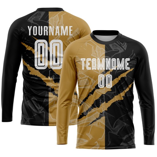 Jersey Gold Scratch Uniform Schwarz-Alt Weiß Sublimation Benutzerdefinierte Graffiti Fußball Muster Jersey Gold Scratch Uniform Schwarz-Alt Weiß Sublimation Benutzerdefinierte Graffiti Fußball Muster
