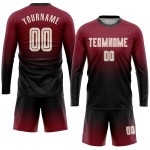Benutzerdefinierte lange Fußballuniform Creme-Schwarz Fade Crimson Sublimation Ärmel Mode Jersey Benutzerdefinierte lange Fußballuniform Creme-Schwarz Fade Crimson Sublimation Ärmel Mode Jersey
