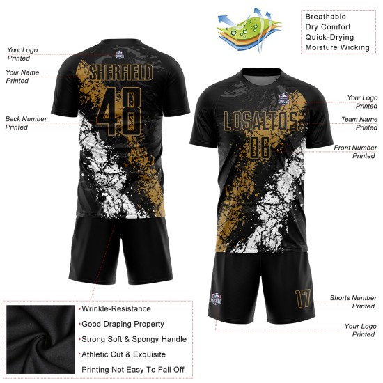Uniform Custom Schwarz Fußball Gold-Weiß Old Jersey Sublimation Uniform Custom Schwarz Fußball Gold-Weiß Old Jersey Sublimation