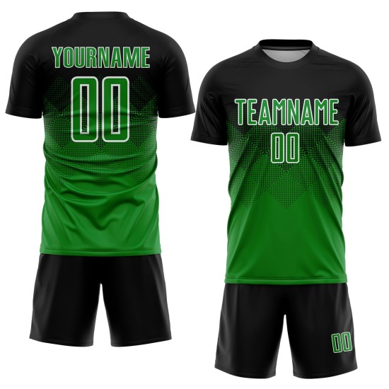 Grün-Weiß Gras Sublimation Uniform Jersey Schwarz Custom Fußball Grün-Weiß Gras Sublimation Uniform Jersey Schwarz Custom Fußball