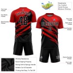 Uniform Fußballtrikot Rot Benutzerdefinierte Sublimation Schwarz-Weiß Uniform Fußballtrikot Rot Benutzerdefinierte Sublimation Schwarz-Weiß