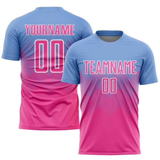 Rosa-Weißes Trikot Hellblaue Sublimationsuniform Benutzerdefinierter Fußball Rosa-Weißes Trikot Hellblaue Sublimationsuniform Benutzerdefinierter Fußball