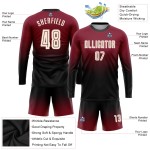 Benutzerdefinierte lange Fußballuniform Creme-Schwarz Fade Crimson Sublimation Ärmel Mode Jersey Benutzerdefinierte lange Fußballuniform Creme-Schwarz Fade Crimson Sublimation Ärmel Mode Jersey