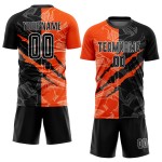 Fußball Sublimation Uniform Graffiti Schwarz-Orange Muster Jersey Scratch Custom Fußball Sublimation Uniform Graffiti Schwarz-Orange Muster Jersey Scratch Custom