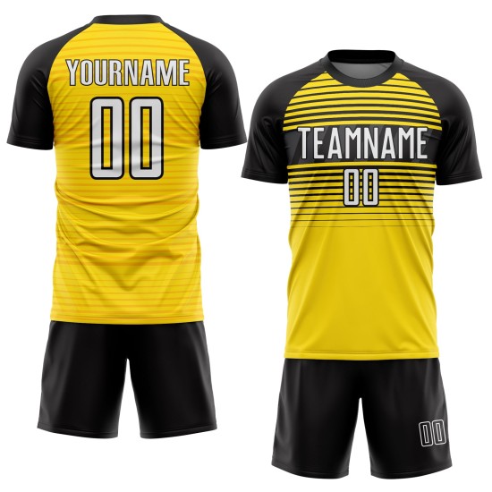 Benutzerdefinierte Fußball Gelb Trikot Weiß-Schwarz Uniform Sublimation Benutzerdefinierte Fußball Gelb Trikot Weiß-Schwarz Uniform Sublimation