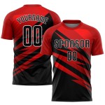 Uniform Fußballtrikot Rot Benutzerdefinierte Sublimation Schwarz-Weiß Uniform Fußballtrikot Rot Benutzerdefinierte Sublimation Schwarz-Weiß