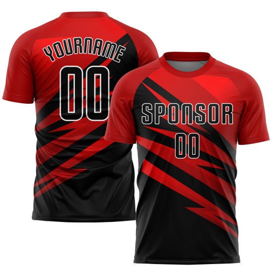Uniform Fußballtrikot Rot Benutzerdefinierte Sublimation Schwarz-Weiß Uniform Fußballtrikot Rot Benutzerdefinierte Sublimation Schwarz-Weiß