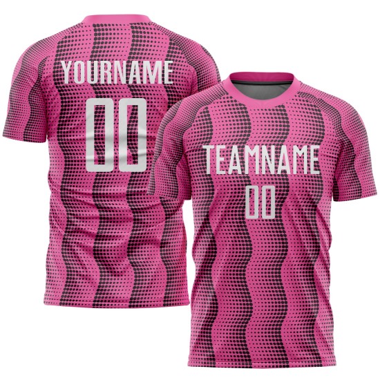 Weißes, rosafarbenes Fußballtrikot mit Sublimationsdruck Weißes, rosafarbenes Fußballtrikot mit Sublimationsdruck