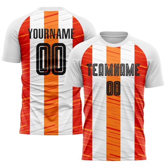 Uniform Fußball Custom Weiß Jersey Sublimation Schwarz-Orange Uniform Fußball Custom Weiß Jersey Sublimation Schwarz-Orange