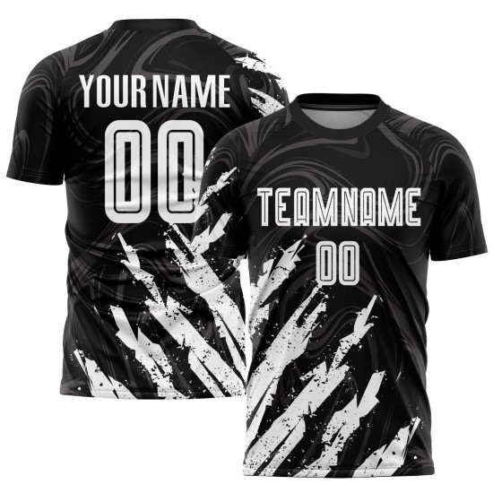 Uniform Weiß Fußball Custom Sublimation Jersey Schwarz Uniform Weiß Fußball Custom Sublimation Jersey Schwarz