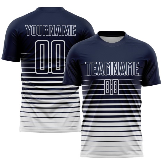 Navy Jersey Fashion Soccer Nadelstreifen Weiß Sublimation Custom Fade Uniform Navy Jersey Fashion Soccer Nadelstreifen Weiß Sublimation Custom Fade Uniform