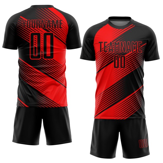 Rote Sublimation Fußball Custom Schwarzes Trikot Uniform Rote Sublimation Fußball Custom Schwarzes Trikot Uniform