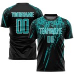 Benutzerdefinierte schwarze Trikot Uniform Sublimation Aqua-Weiß Fußball Benutzerdefinierte schwarze Trikot Uniform Sublimation Aqua-Weiß Fußball