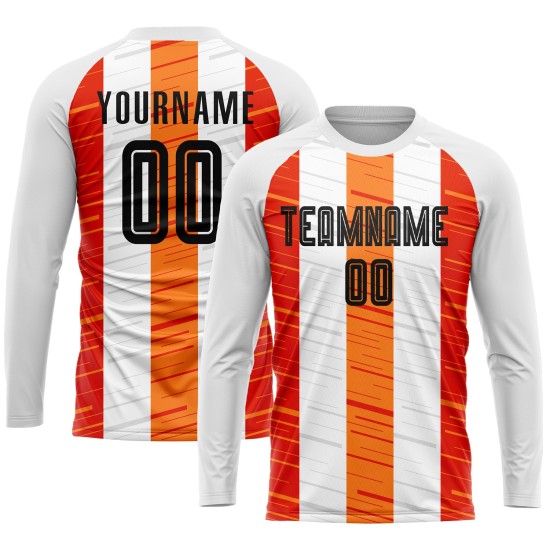Uniform Fußball Custom Weiß Jersey Sublimation Schwarz-Orange Uniform Fußball Custom Weiß Jersey Sublimation Schwarz-Orange