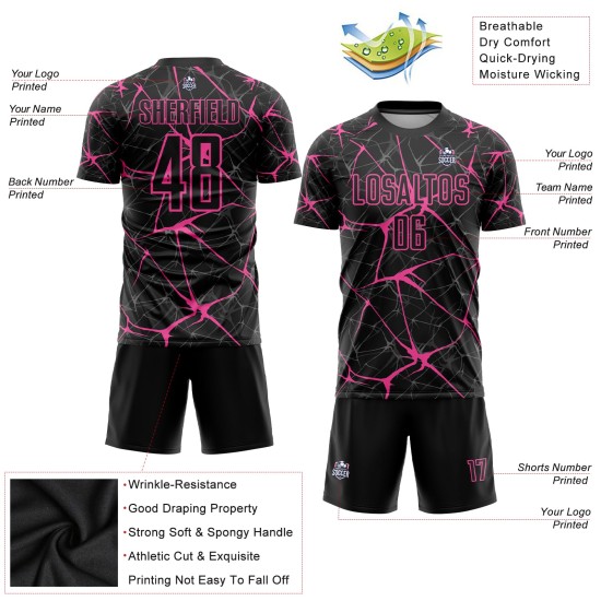 Fußball Custom Rosa Uniform Schwarz Sublimation Jersey Fußball Custom Rosa Uniform Schwarz Sublimation Jersey