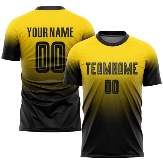 Uniform Fußball Mode Sublimation Jersey Custom Fade Schwarz Gold Uniform Fußball Mode Sublimation Jersey Custom Fade Schwarz Gold