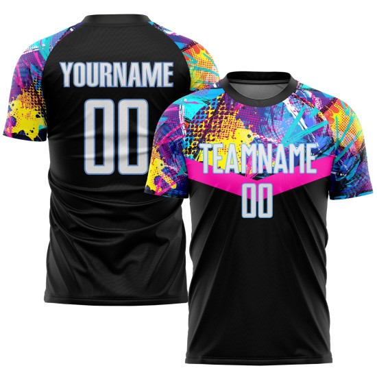 Schwarze Uniform Fußball Sublimation Custom Jersey Weiß-Hellblau Schwarze Uniform Fußball Sublimation Custom Jersey Weiß-Hellblau