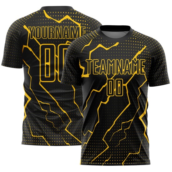 Sublimation Fußballtrikot Uniform Lightning Schwarz Custom Gelb Sublimation Fußballtrikot Uniform Lightning Schwarz Custom Gelb