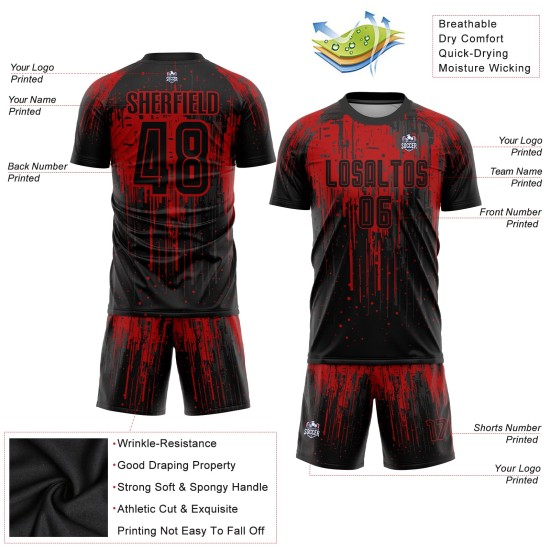 Rotes Trikot, Uniform, Fußball, schwarz, benutzerdefinierte Sublimation Rotes Trikot, Uniform, Fußball, schwarz, benutzerdefinierte Sublimation