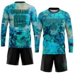 Benutzerdefinierte Dye Sublimation Teal-Schwarz Uniform Fußball Jersey Krawatte Benutzerdefinierte Dye Sublimation Teal-Schwarz Uniform Fußball Jersey Krawatte