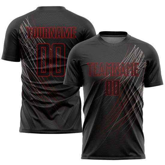 Benutzerdefinierte Sublimation Trikot Fußball Schwarz-Rot Uniform Schwarz Benutzerdefinierte Sublimation Trikot Fußball Schwarz-Rot Uniform Schwarz