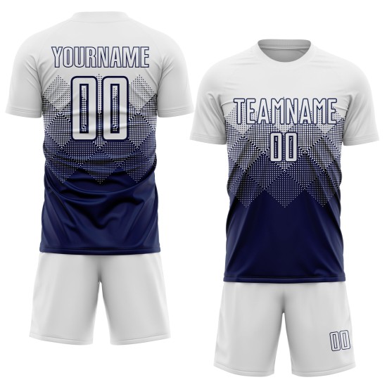 Benutzerdefinierte Marineblau Weiß Trikot Fußball Uniform Sublimation Benutzerdefinierte Marineblau Weiß Trikot Fußball Uniform Sublimation
