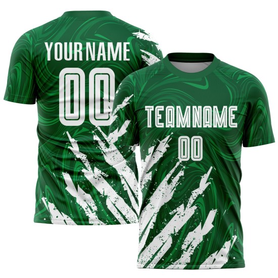 Benutzerdefinierte Fußball Sublimation Jersey Weiß Grün Kelly Uniform Benutzerdefinierte Fußball Sublimation Jersey Weiß Grün Kelly Uniform