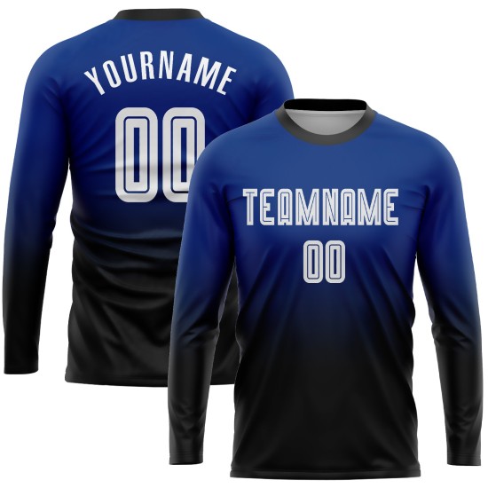 Fade Custom Weiß-Schwarz Sublimation Uniform Royal Sleeve Soccer Long Fashion Jersey Fade Custom Weiß-Schwarz Sublimation Uniform Royal Sleeve Soccer Long Fashion Jersey