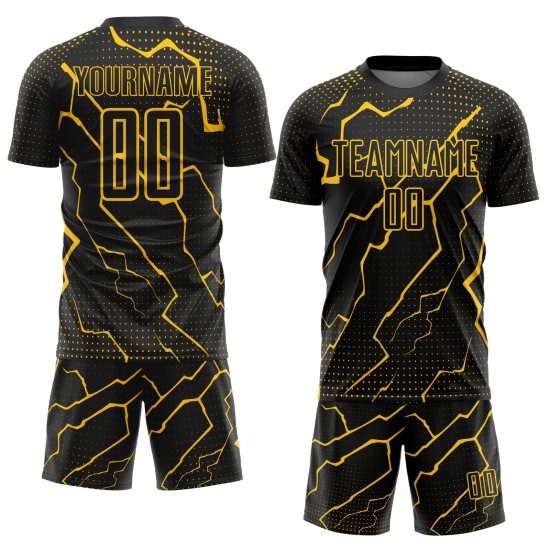Sublimation Fußballtrikot Uniform Lightning Schwarz Custom Gelb Sublimation Fußballtrikot Uniform Lightning Schwarz Custom Gelb
