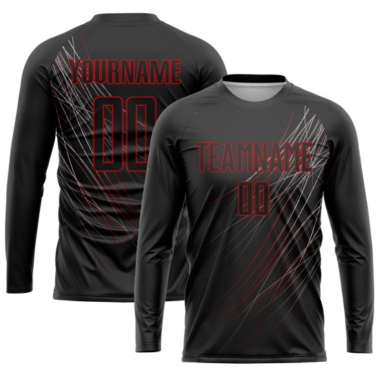 Benutzerdefinierte Sublimation Trikot Fußball Schwarz-Rot Uniform Schwarz Benutzerdefinierte Sublimation Trikot Fußball Schwarz-Rot Uniform Schwarz