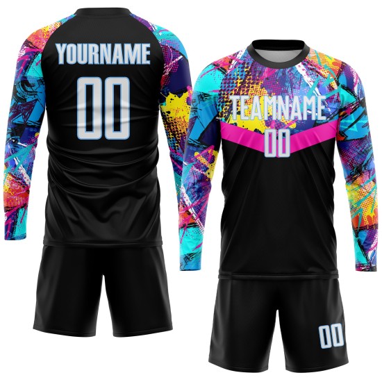 Schwarze Uniform Fußball Sublimation Custom Jersey Weiß-Hellblau Schwarze Uniform Fußball Sublimation Custom Jersey Weiß-Hellblau