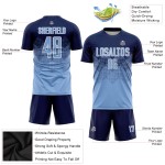 Trikot Fußball Hellblau Benutzerdefinierte Sublimation Uniform Blau-Weiß Trikot Fußball Hellblau Benutzerdefinierte Sublimation Uniform Blau-Weiß