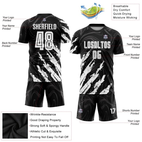 Uniform Weiß Fußball Custom Sublimation Jersey Schwarz Uniform Weiß Fußball Custom Sublimation Jersey Schwarz