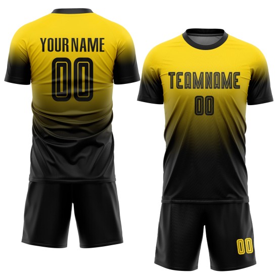 Uniform Fußball Mode Sublimation Jersey Custom Fade Schwarz Gold Uniform Fußball Mode Sublimation Jersey Custom Fade Schwarz Gold