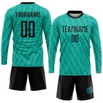 Schwarzes Sublimationstrikot, benutzerdefinierte Uniform, Fußball, blaugrün Schwarzes Sublimationstrikot, benutzerdefinierte Uniform, Fußball, blaugrün