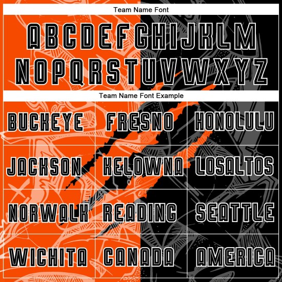 Fußball Sublimation Uniform Graffiti Schwarz-Orange Muster Jersey Scratch Custom Fußball Sublimation Uniform Graffiti Schwarz-Orange Muster Jersey Scratch Custom
