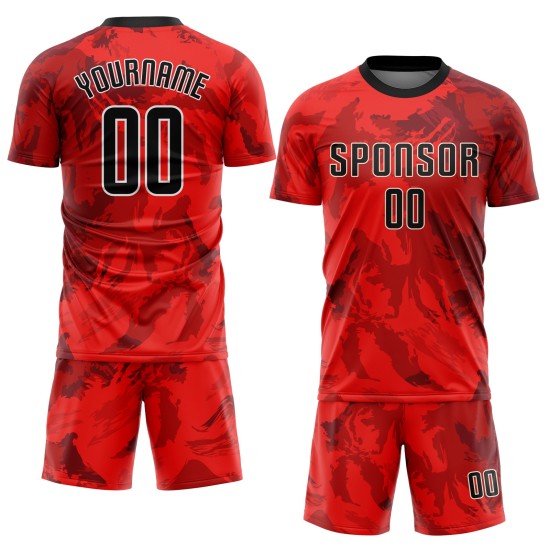 Trikot Rot Custom Uniform Fußball Schwarz-Weiß Sublimation Trikot Rot Custom Uniform Fußball Schwarz-Weiß Sublimation