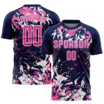 Jersey Custom Navy Fußballuniform Pink-Weiß Sublimation Jersey Custom Navy Fußballuniform Pink-Weiß Sublimation