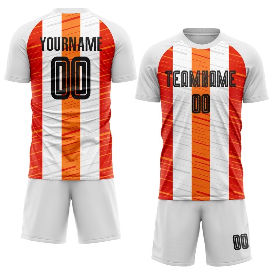 Uniform Fußball Custom Weiß Jersey Sublimation Schwarz-Orange Uniform Fußball Custom Weiß Jersey Sublimation Schwarz-Orange