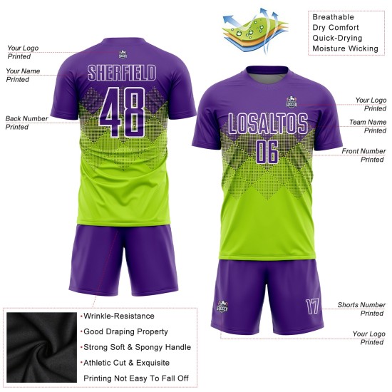 Sublimation Custom Green Jersey Fußballuniform Neon Lila-Weiß Sublimation Custom Green Jersey Fußballuniform Neon Lila-Weiß
