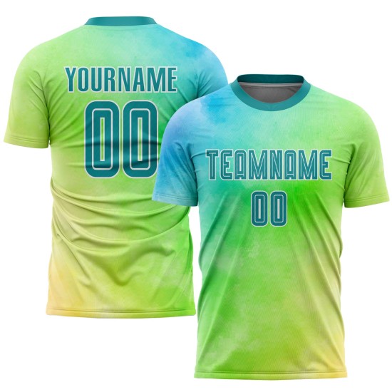 Teal-Weiß Jersey Sublimation Custom Dye Tie Uniform Fußball Teal-Weiß Jersey Sublimation Custom Dye Tie Uniform Fußball