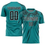 Teal Jersey Sublimation Fußballuniform Schwarz-Weiß Custom Teal Jersey Sublimation Fußballuniform Schwarz-Weiß Custom