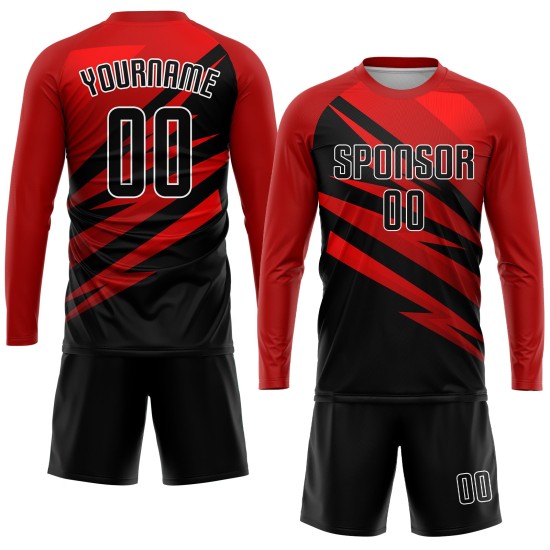Uniform Fußballtrikot Rot Benutzerdefinierte Sublimation Schwarz-Weiß Uniform Fußballtrikot Rot Benutzerdefinierte Sublimation Schwarz-Weiß