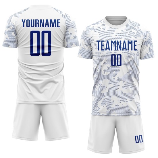 Benutzerdefiniertes Fußball-Sublimationstrikot Royal Uniform Weiß Benutzerdefiniertes Fußball-Sublimationstrikot Royal Uniform Weiß