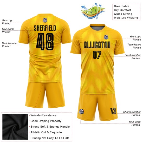 Sublimation Schwarzes Uniform Fußball Custom Gold Trikot Sublimation Schwarzes Uniform Fußball Custom Gold Trikot