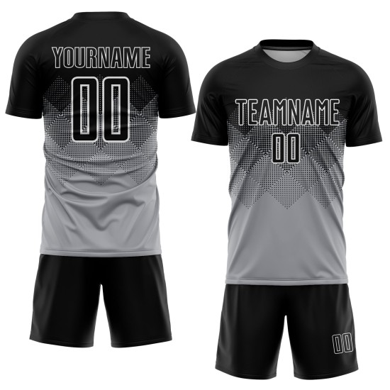 Grau Schwarz-Weiß Sublimation Jersey Custom Light Fußballuniform Grau Schwarz-Weiß Sublimation Jersey Custom Light Fußballuniform