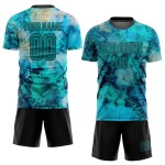 Benutzerdefinierte Dye Sublimation Teal-Schwarz Uniform Fußball Jersey Krawatte Benutzerdefinierte Dye Sublimation Teal-Schwarz Uniform Fußball Jersey Krawatte