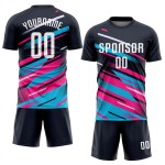 Weißes Trikot, Uniform, Fußball, Pink-Hellblau, benutzerdefinierte Sublimation, Marineblau Weißes Trikot, Uniform, Fußball, Pink-Hellblau, benutzerdefinierte Sublimation, Marineblau